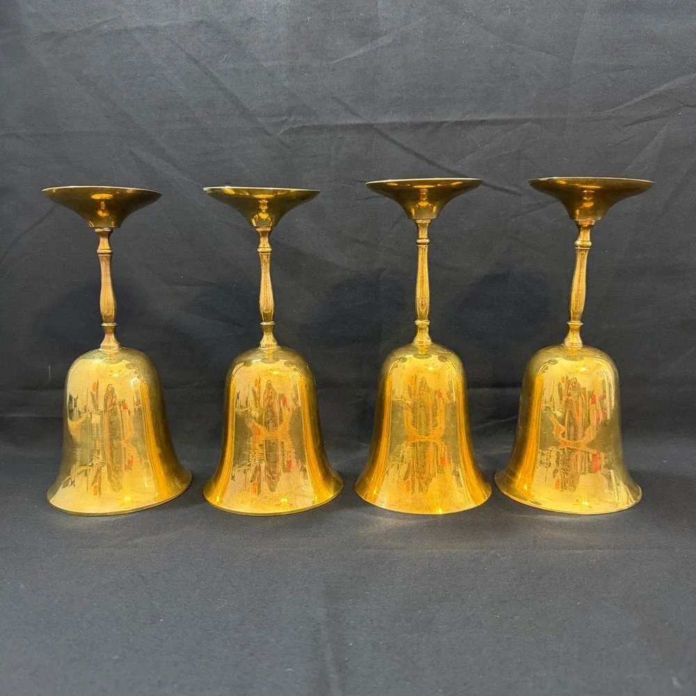 Vintage Solid Brass‎ Goblets Set of 4 Made in India Wine Water Chalice Gold Tone